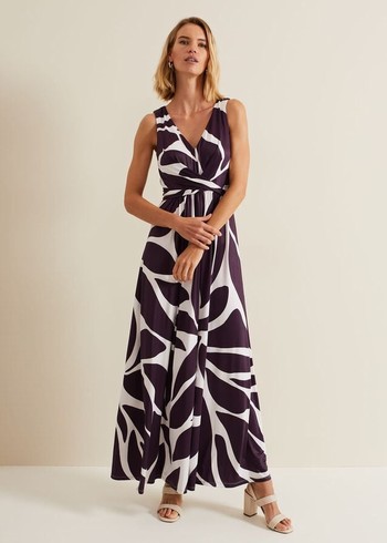 Phase Eight Palmer Leaf Print Dress Purple Canada | NKJAPX-720